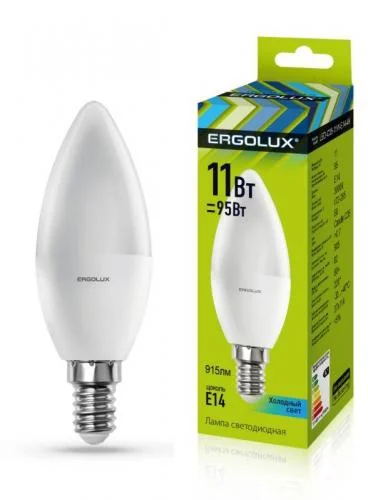 Фото лампа светодиодная led-c35-11w-e14-4k свеча 11вт e14 4500к 172-265в ergolux 13619 Ergolux