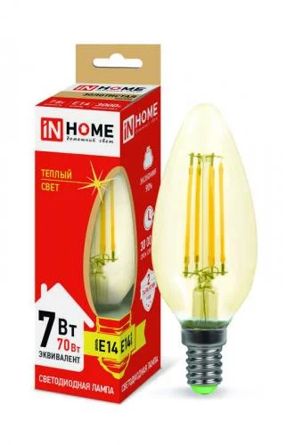 Фото лампа светодиодная led-свеча-deco 7вт 230в e14 3000к 630лм зол. in home 4690612007540 IN HOME