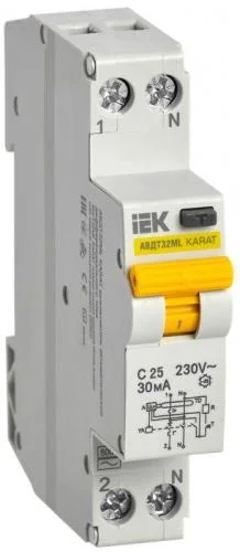 Фото выключатель автоматический дифференциального тока с 25а 30ма авдт32мl karat iek mvd12-1-025-c-030 IEK