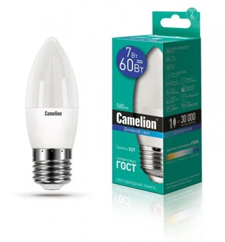 Фото лампа светодиодная led7-c35/865/e27 7вт 220в camelion 12649 Camelion