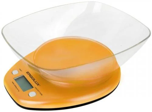 Фото весы кухонные elx-sk04-c11 до 5кг со съемной чашей оранж. ergolux 13606 Ergolux