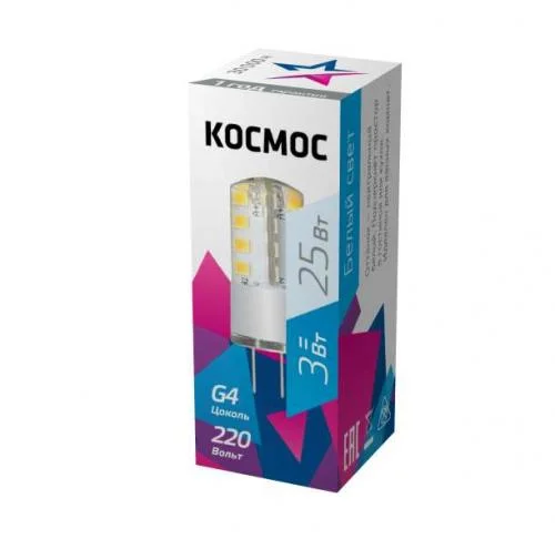 Фото лампа светодиодная 3вт 220в g4 4500к космос lksmled3wjcg4220v45 КОСМОС