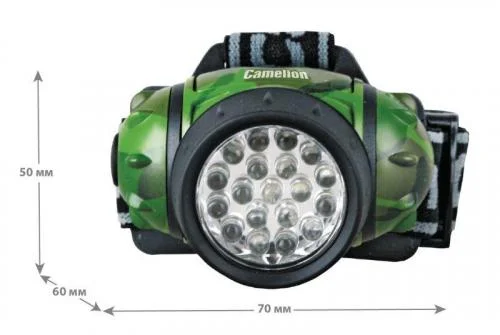 Фото фонарь налобный led 5313-19f 4ml (19led 4 режима; 3хr03 в комплекте; камуфляж) camelion 7538 Camelion фото 4