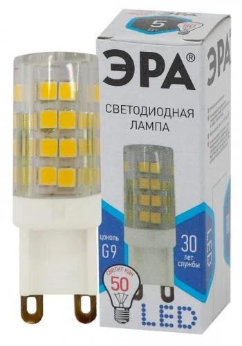 Фото лампа светодиодная jcd-5w-220v-corn ceramics-840-g9 400лм эра б0027864 Эра