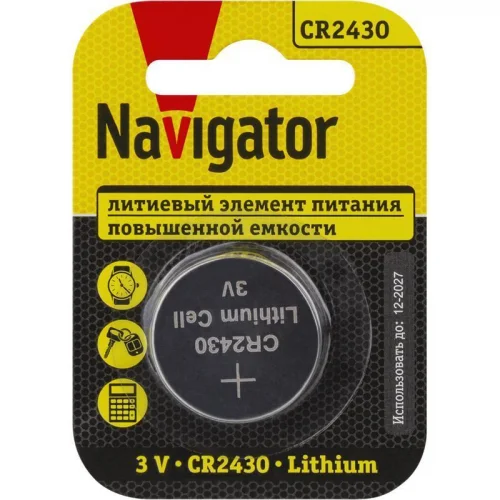 Фото элемент питания литиевый cr2430 93 828 nbt-cr2430-bp1 (блист.1шт) navigator 93828 NAVIGATOR