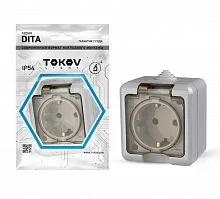 Фото розетка 1-м оп dita 16а ip54 250в с заземл. с прозрачн. крышкой сер. tokov light tkl-dt-r1z-c06t-ip54