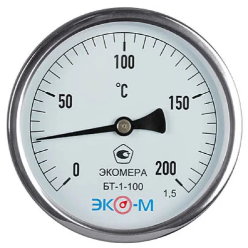 Фото термометр биметаллический осевой дк100 200с l=40мм бт-1-100 экомера бт-1-100-200с-l40 ЭКОМЕРА