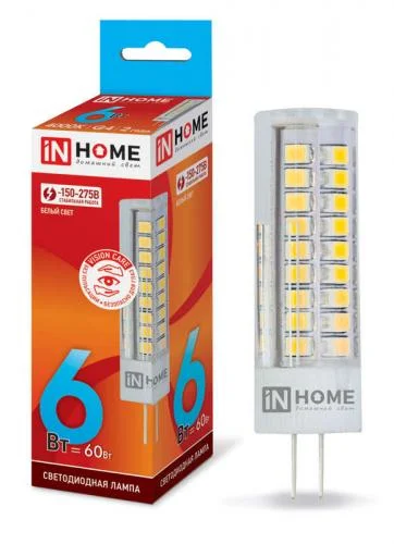 Фото лампа светодиодная led-jcd-vc 6вт 230в g4 4000к 540лм in home 4690612028613 IN HOME