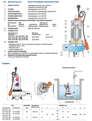 Фото фекальный насос pedrollo vxm 15/35-mf 10м Pedrollo фото 4