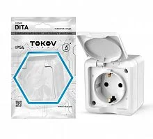 Фото розетка 1-м оп dita 16а ip54 250в с заземл. с крышкой бел. tokov light tkl-dt-r1z-c01-ip54