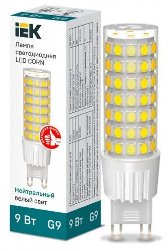 Фото лампа светодиодная corn 9вт капсульная 4000к нейтр. бел. g9 230в керамика iek lle-corn-9-230-40-g9 IEK