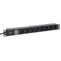 Фото блок розеток pdu teracom pro 19" 1u 16а/250в 8 розеток schuko с выключателем шнур питания длиной 2 метра сечение 3x1,5 мм2 вилка schuko корпус пластик черный