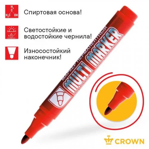 Фото маркер перманентный "multi marker" пулевидный 3мм крас. crown б0048241 Crown фото 3