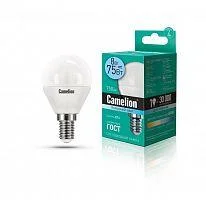 Фото лампа светодиодная led8-g45/845/e14 8вт шар 4500к бел. e14 750лм 170-265в camelion 12393