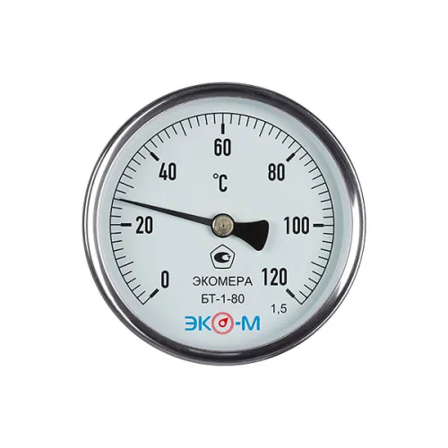 Фото термометр биметаллический осевой дк80 120с l=60мм бт-1-80 экомера бт-1-80-120с-l60 ЭКОМЕРА