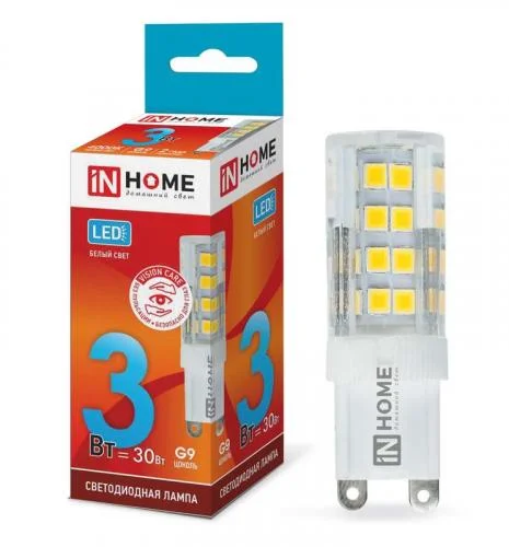 Фото лампа светодиодная led-jcd-vc 3вт 230в g9 4000к 260лм in home 4690612019864 IN HOME