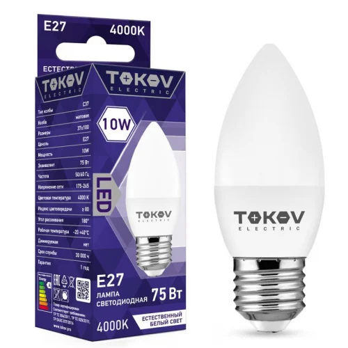 Фото лампа светодиодная 10вт с37 4000к е27 176-264в tokov electric tke-c37-e27-10-4k TOKOV ELECTRIC
