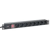 Фото блок розеток pdu teracom pro 19" 1u 16а/250в 8 розеток schuko с выключателем шнур питания длиной 2 метра сечение 3x1,5 мм2 вилка schuko корпус алюминий черный