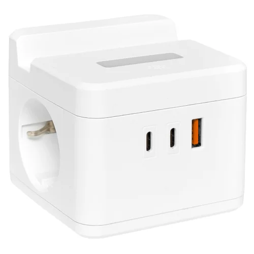Фото удлинитель "куб" 2 гнезда usb + 2type c с быстрой зарядкой, подставкой под телефон и ночником 1,3 метра 1мм2 EKF
