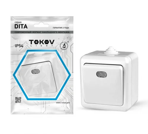 Фото выключатель 1-кл. оп dita ip54 10а 250в с индикацией бел. tokov light tkl-dt-v1i-c01-ip54 TOKOV ELECTRIC