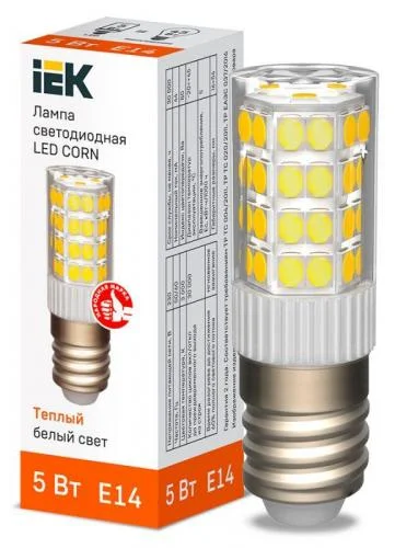 Фото лампа светодиодная corn 5вт капсула 3000к e14 230в керамика iek lle-corn-5-230-30-e14 IEK