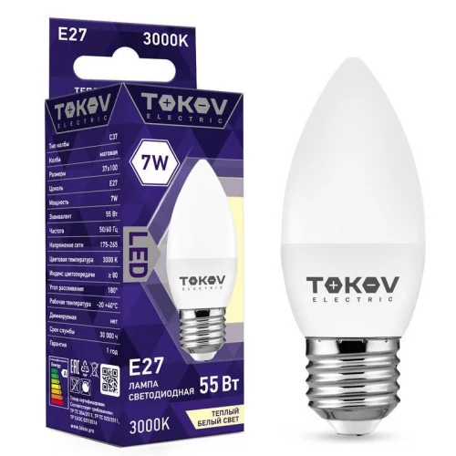 Фото лампа светодиодная 7вт с37 3000к е27 176-264в tokov electric tke-c37-e27-7-3k TOKOV ELECTRIC