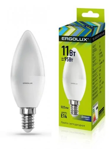 Фото лампа светодиодная led-c35-11w-e14-6k свеча 11вт e14 6500к 172-265в ergolux 13620 Ergolux