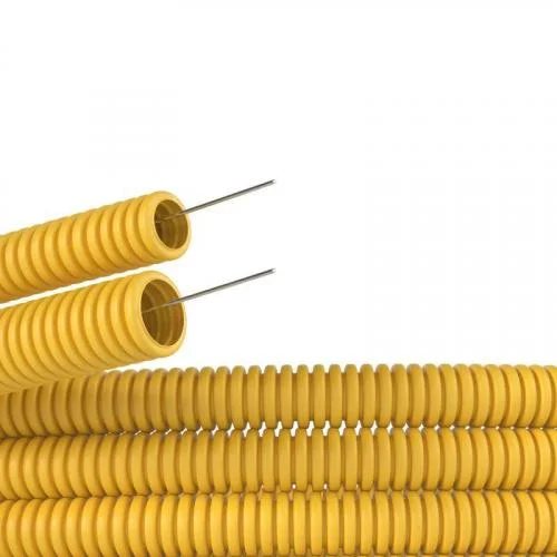 Фото труба гофрированная пвх гибкая легкая d20мм с протяжкой желт. (уп.100м) dkc 91920y DKC