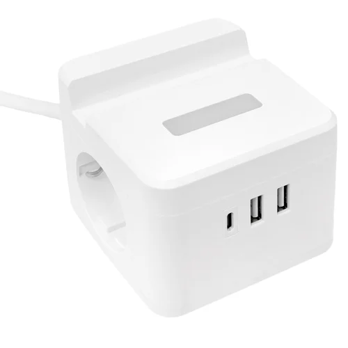 Фото удлинитель "куб" 2 гнезда usb + 2type c с быстрой зарядкой, подставкой под телефон и ночником 1,3 метра 1мм2 EKF фото 8
