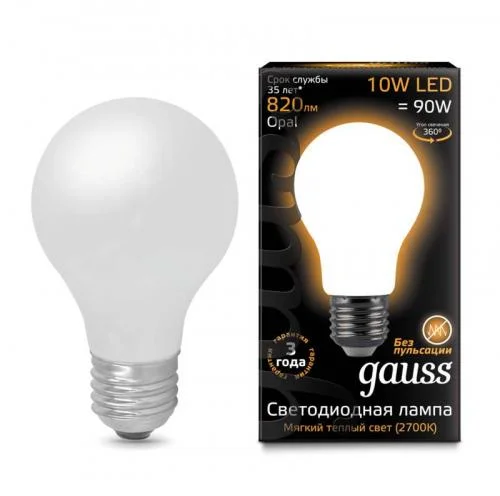 Фото лампа светодиодная black filament a60 e27 10вт 2700к opal gauss 102202110 GAUSS