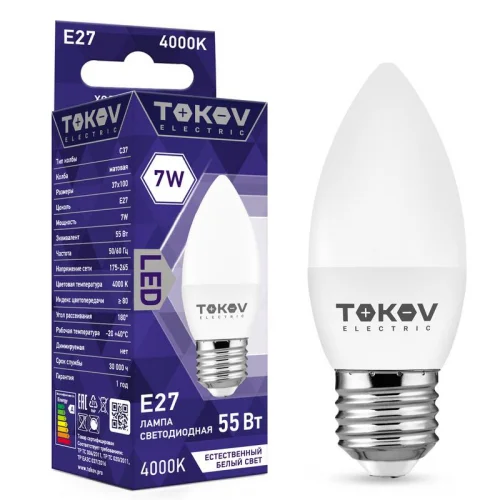 Фото лампа светодиодная 7вт с37 4000к е27 176-264в tokov electric tke-c37-e27-7-4k TOKOV ELECTRIC