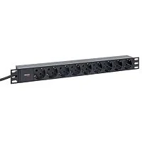 Фото блок розеток pdu teracom pro 19" 1u 16а/250в 9 розеток schuko шнур питания длиной 2 метра сечение 3x1,5 мм2 вилка schuko корпус пластик черный