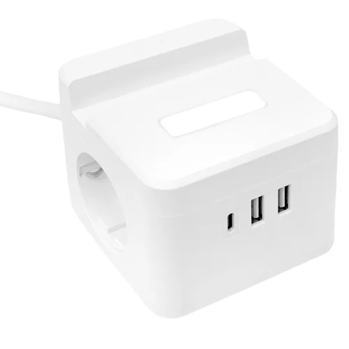 Фото удлинитель "куб" 2 гнезда usb + 2type c с быстрой зарядкой, подставкой под телефон и ночником 1,3 метра 1мм2 EKF фото 7