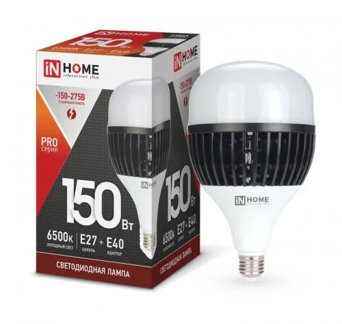 Фото лампа светодиодная led-hp-pro 150вт 230в e27 е40 6500к 13500лм с адаптером in home 4690612035703 IN HOME