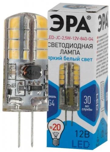 Фото лампа светодиодная led-jc-2.5w-12v-840-g4 200лм эра б0033192 Эра