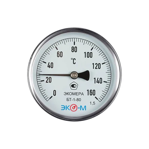 Фото термометр биметаллический осевой дк80 160с l=100мм бт-1-80 экомера бт-1-80-160с-l100 ЭКОМЕРА