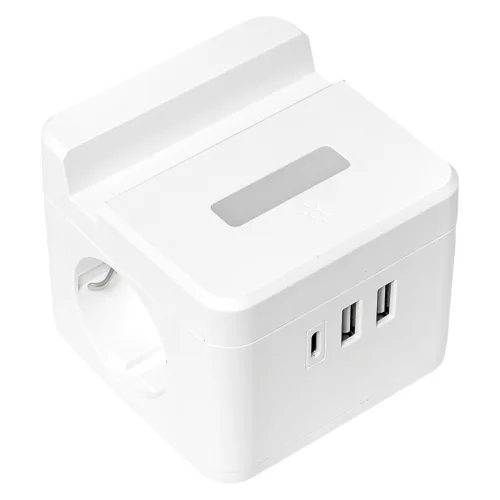 Фото удлинитель "куб" 2 гнезда usb + 2type c с быстрой зарядкой, подставкой под телефон и ночником 1,3 метра 1мм2 EKF фото 3