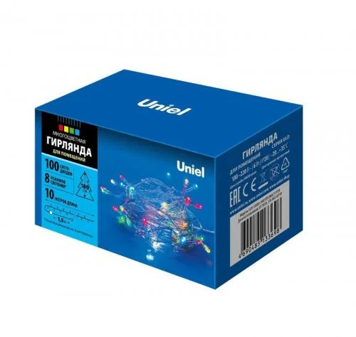 Фото гирлянда led uld-s1000-100/dta multi ip20 10м. 100 диодов разноцвет. свет провод прозр. uniel ul-00007199 Uniel