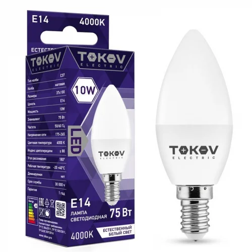 Фото лампа светодиодная 10вт с37 4000к е14 176-264в tokov electric tke-c37-e14-10-4k TOKOV ELECTRIC
