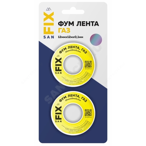 Фото лента фум ptfe 12ммх0,1ммх12м катушка цвет: желтый среда: газ sanfix 41221 SANFIX