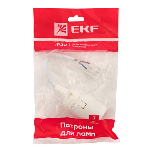 Фото патрон е27 подвесной с клеммной колодкой пласт бел. индивидуальный пакет ekf EKF фото 5