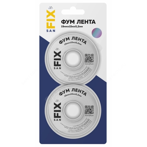 Фото лента фум ptfe 19ммх0,2ммх15м катушка цвет: белый среда: вода sanfix 41219 SANFIX