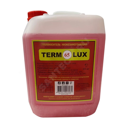 Фото теплоноситель termolux-65 10 кг этиленгликоль 65% ткр=-65 ос канистра termolux tl23981 TERMOLUX