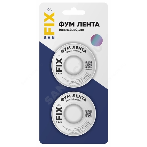 Фото лента фум ptfe 19ммх0,1ммх12м катушка цвет: белый среда: вода sanfix 41217 SANFIX