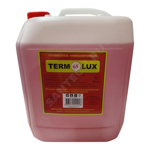 Фото теплоноситель termolux-65 20 кг этиленгликоль 65% ткр=-65 ос канистра termolux tl24018 TERMOLUX